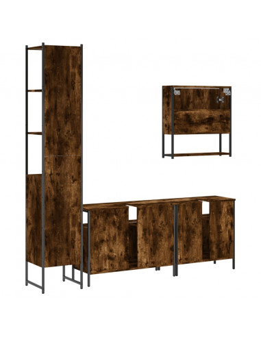 Set Mobili da Bagno 4 pz Rovere Fumo in Legno Multistrato