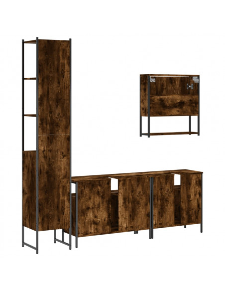 Set Mobili da Bagno 4 pz Rovere Fumo in Legno Multistrato