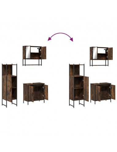 Set Mobili da Bagno 3 pz Rovere Fumo in Legno Multistrato