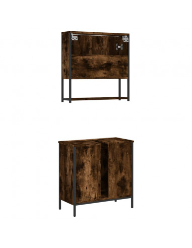 Set Mobili da Bagno 2 pz Rovere Fumo in Legno Multistrato
