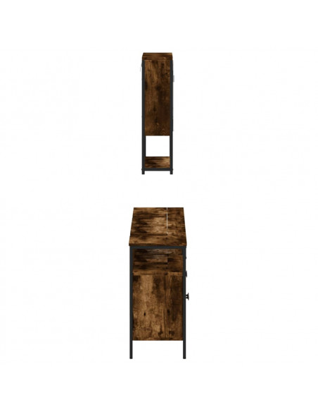 Set Mobili da Bagno 3 pz Rovere Fumo in Legno Multistrato