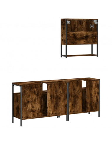 Set Mobili da Bagno 3 pz Rovere Fumo in Legno Multistrato