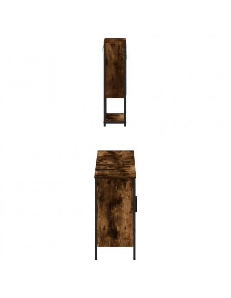 Set Mobili da Bagno 3 pz Rovere Fumo in Legno Multistrato