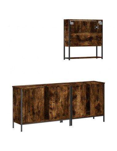 Set Mobili da Bagno 3 pz Rovere Fumo in Legno Multistrato