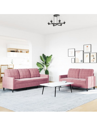 Set di Divani 2 pz con Cuscini rosa in Velluto