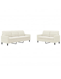 Set di Divani 2 pz con Cuscini Crema in Velluto 2