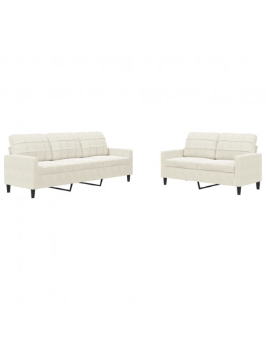 Set di Divani 2 pz con Cuscini Crema in Velluto