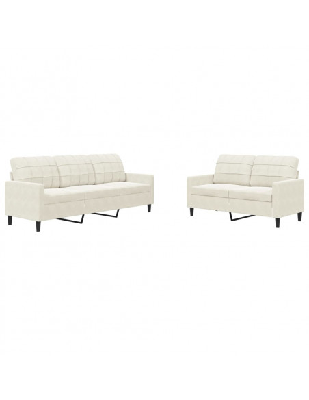Set di Divani 2 pz con Cuscini Crema in Velluto