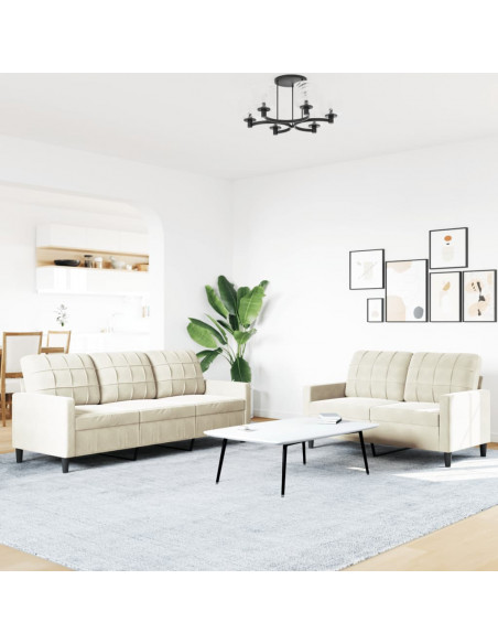 Set di Divani 2 pz con Cuscini Crema in Velluto