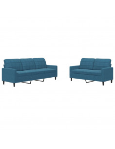 Set di Divani 2 pz con Cuscini Blu in Velluto 2