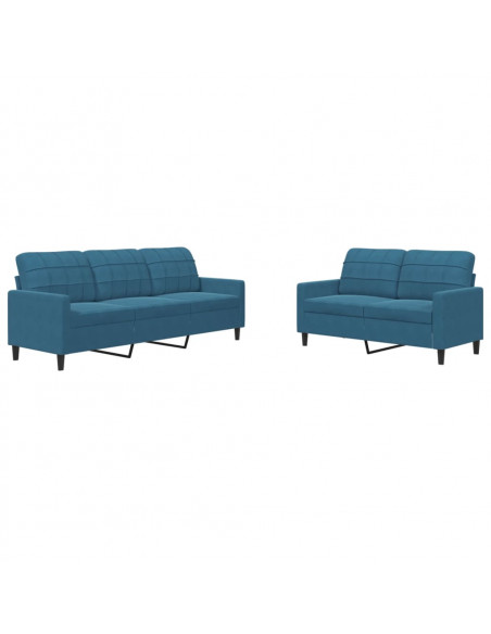 Set di Divani 2 pz con Cuscini Blu in Velluto