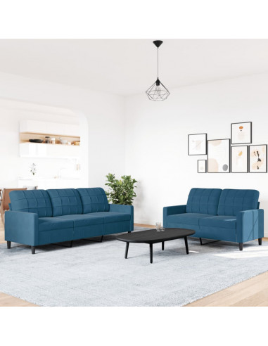 Set di Divani 2 pz con Cuscini Blu in Velluto