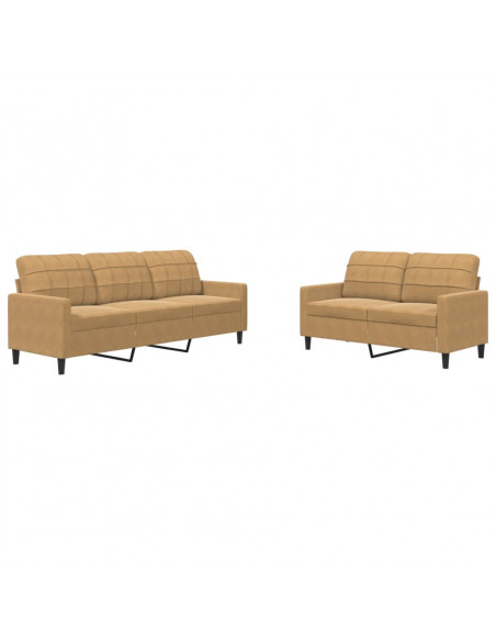 Set di Divani 2 pz con Cuscini Marrone in Velluto