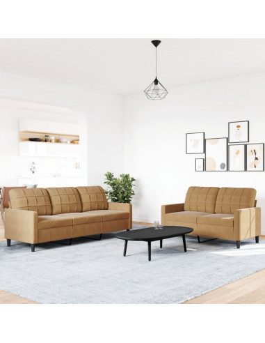 Set di Divani 2 pz con Cuscini Marrone in Velluto