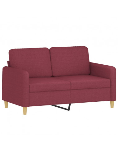 Set di Divani 3 pz con Cuscini Rosso Vino in Tessuto
