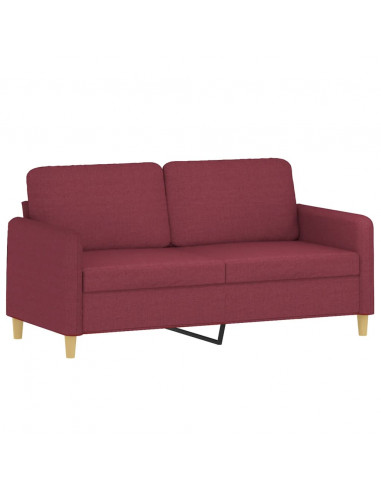 Set di Divani 2 pz con Cuscini Rosso Vino in Tessuto