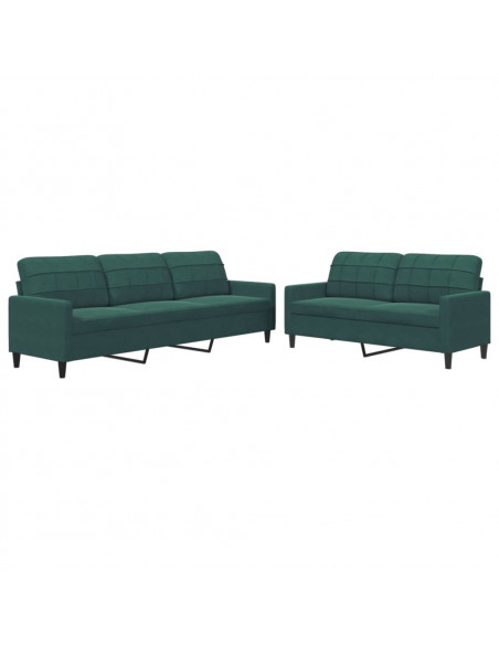Set di Divani 2 pz con Cuscini Verde scuro in Velluto