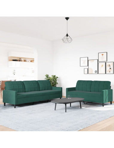 Set di Divani 2 pz con Cuscini Verde scuro in Velluto