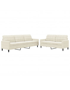 Set di Divani 2 pz con Cuscini Crema in Velluto 2