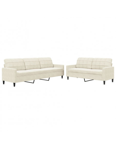 Set di Divani 2 pz con Cuscini Crema in Velluto
