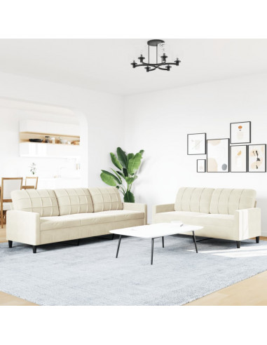 Set di Divani 2 pz con Cuscini Crema in Velluto