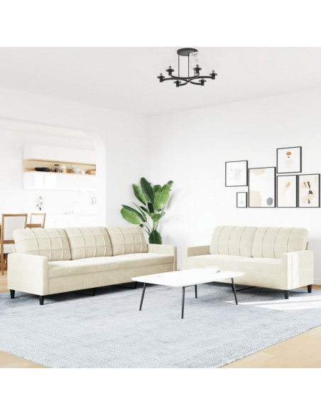 Set di Divani 2 pz con Cuscini Crema in Velluto