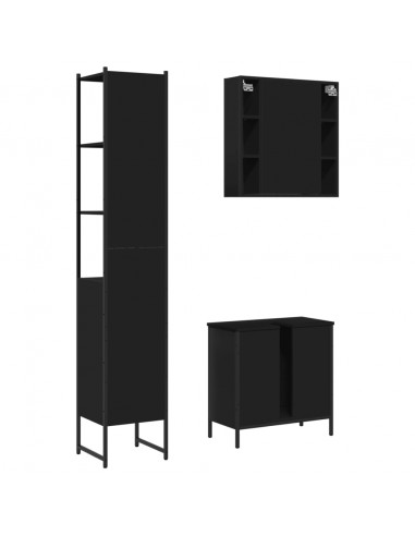 Set di Mobili da Bagno 3 pz Nero in Legno Multistrato