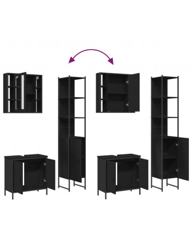 Set di Mobili da Bagno 3 pz Nero in Legno Multistrato