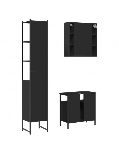 Set di Mobili da Bagno 3 pz Nero in Legno Multistrato