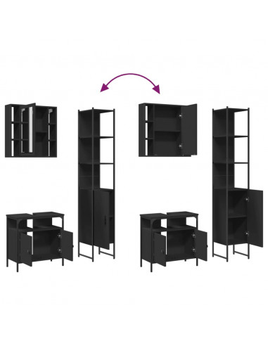 Set di Mobili da Bagno 3 pz Nero in Legno Multistrato