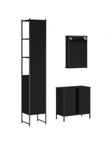 Set Mobili da Bagno 3 pz Nero in Legno Multistrato