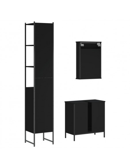 Set Mobili da Bagno 3 pz Nero in Legno Multistrato
