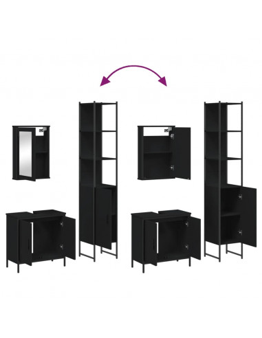 Set Mobili da Bagno 3 pz Nero in Legno Multistrato