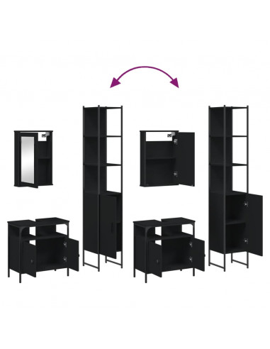 Set Mobili da Bagno 3 pz Nero in Legno Multistrato