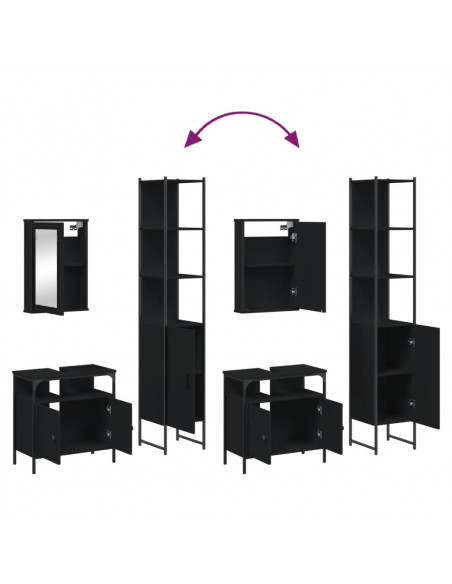 Set Mobili da Bagno 3 pz Nero in Legno Multistrato