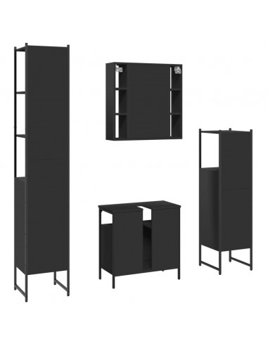 Set Mobili da Bagno 4 pz Nero in Legno Multistrato