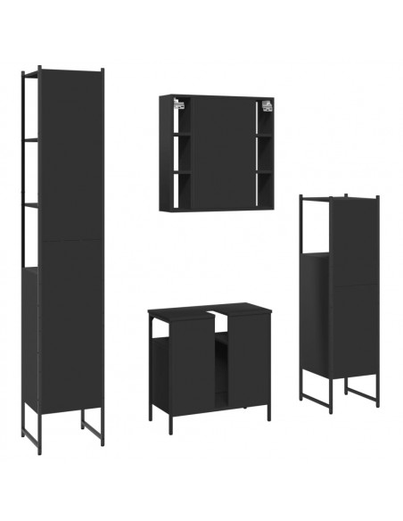 Set Mobili da Bagno 4 pz Nero in Legno Multistrato