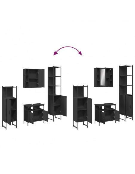 Set Mobili da Bagno 4 pz Nero in Legno Multistrato