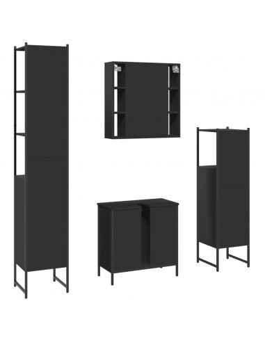 Set Mobili da Bagno 4 pz Nero in Legno Multistrato