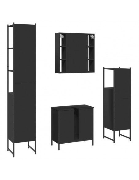 Set Mobili da Bagno 4 pz Nero in Legno Multistrato