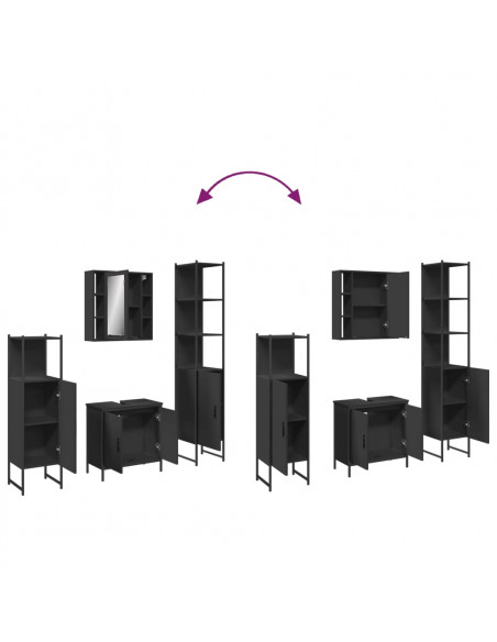 Set Mobili da Bagno 4 pz Nero in Legno Multistrato