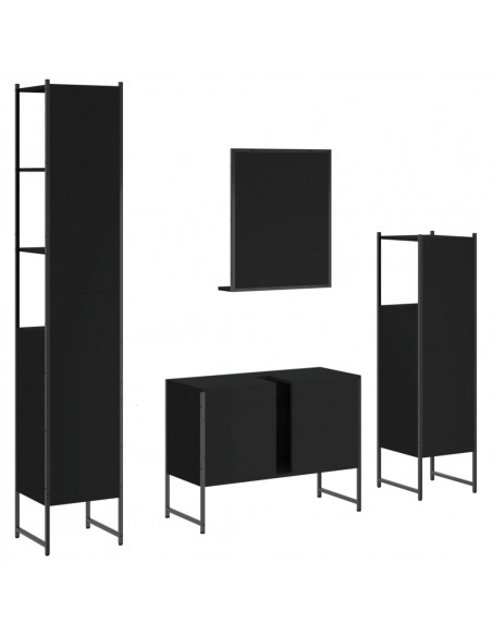 Set Mobili da Bagno 4 pz Nero in Legno Multistrato