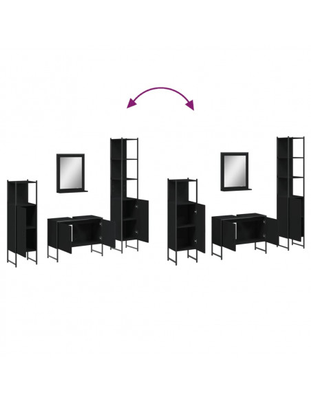 Set Mobili da Bagno 4 pz Nero in Legno Multistrato