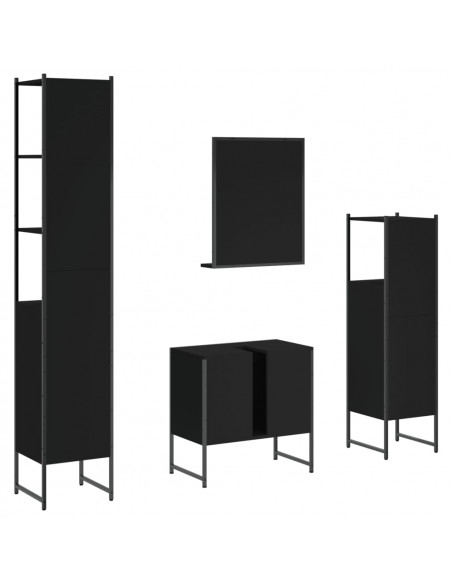 Set Mobili da Bagno 4 pz Nero in Legno Multistrato