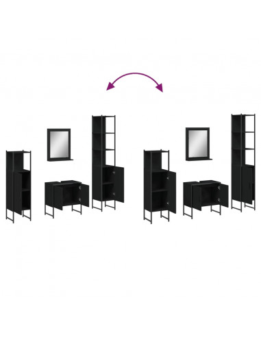 Set Mobili da Bagno 4 pz Nero in Legno Multistrato