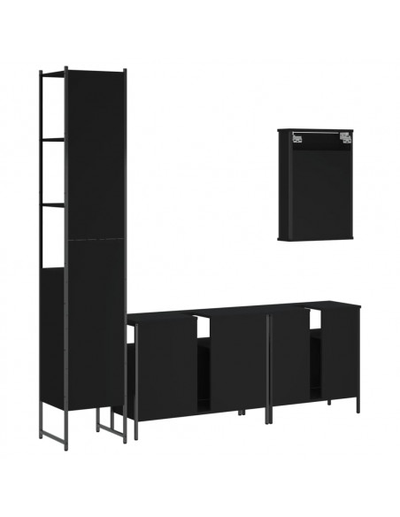 Set Mobili da Bagno 4 pz Nero in Legno Multistrato