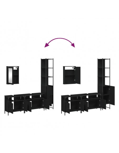 Set Mobili da Bagno 4 pz Nero in Legno Multistrato