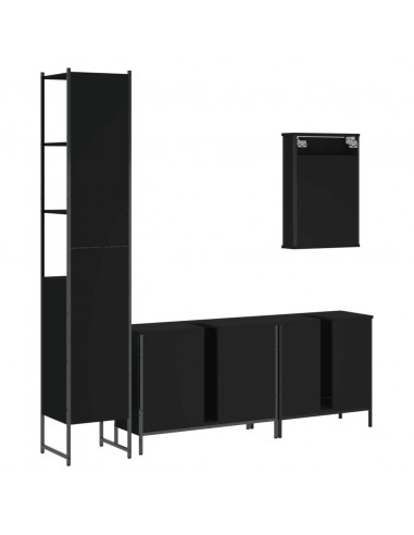 Set Mobili da Bagno 4 pz Nero in Legno Multistrato