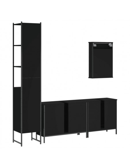 Set Mobili da Bagno 4 pz Nero in Legno Multistrato