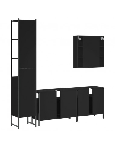 Set Mobili da Bagno 4 pz Nero in Legno Multistrato